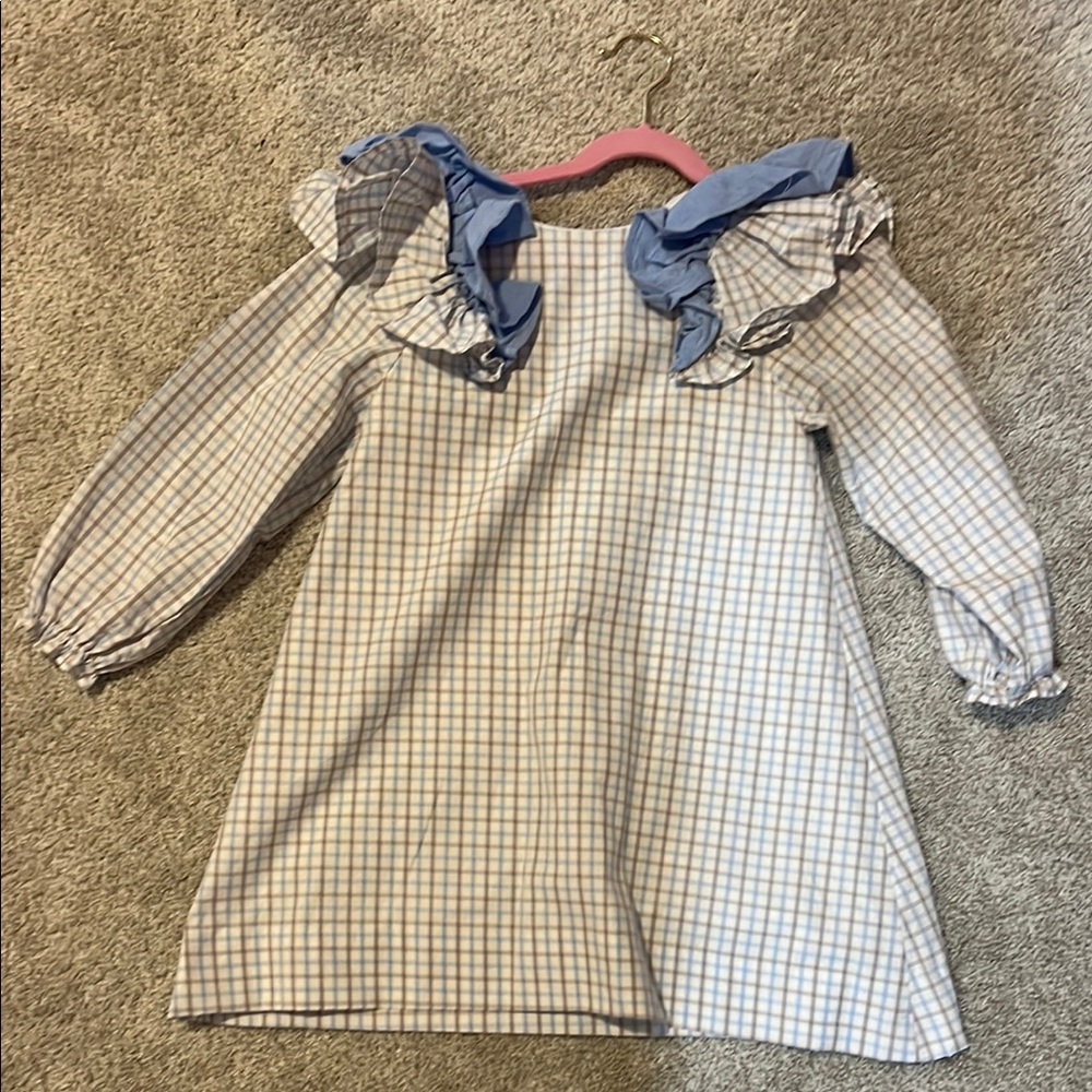 Blue and White Checkered Kids Dress